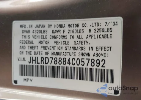 2004 Honda Cr-V Ex z USA, uszkodzony, nr VIN JHLRD78884C057892